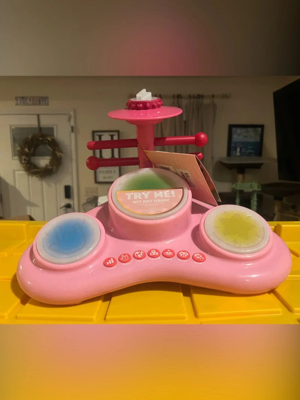 FAO Schwarz Pink Electronic Drum Set with Blue and Yellow Pads